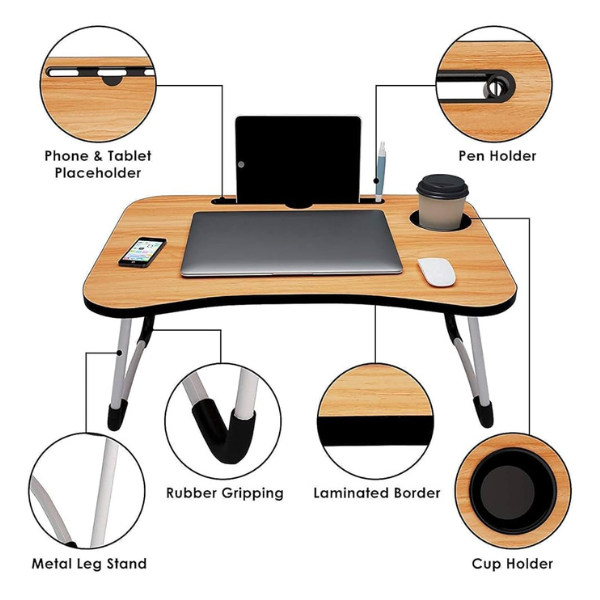 Folding Laptop Table with Tablet & Phone Slot