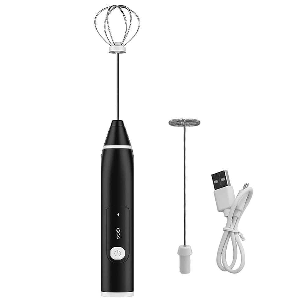 Rechargeable Milk Frother Handheld Electric Foam Maker with Stainless Whisk 3 Speed for Bulletproof Coffee Latte Cappuccino