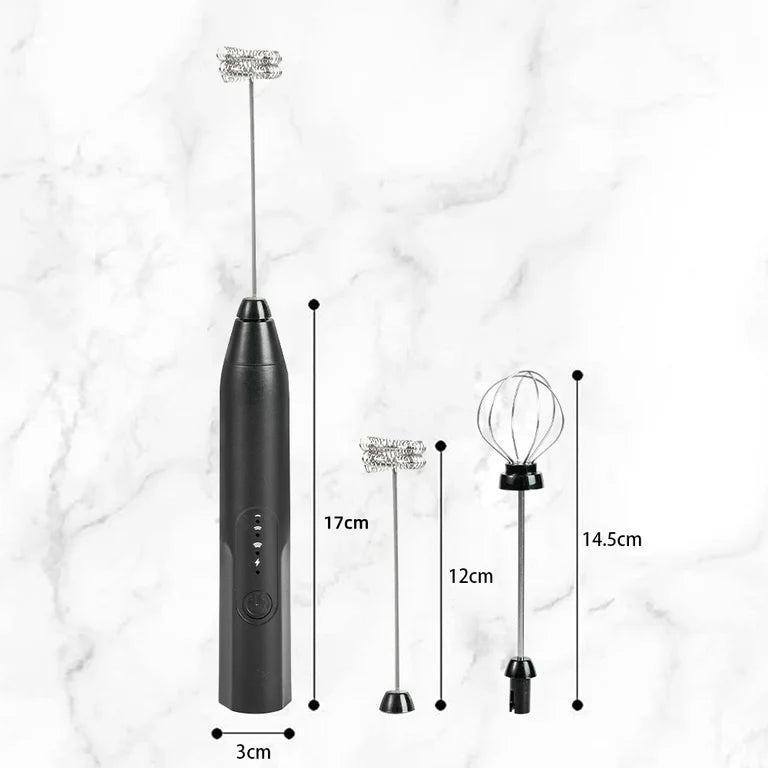 Rechargeable Milk Frother Handheld Electric Foam Maker with Stainless Whisk 3 Speed for Bulletproof Coffee Latte Cappuccino
