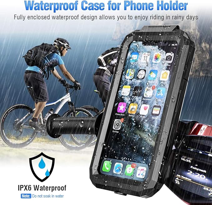 Waterproof Bike Phone Mount Cell Phone Holder for Motorcycle - Bike Handlebars, 360°