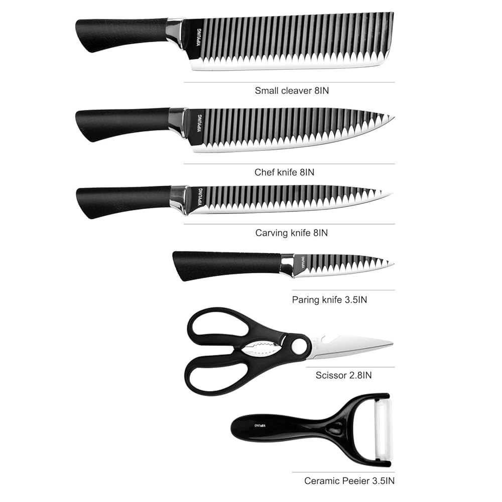 Stainless Steel Kitchen Knife Set 6 Pcs Black Chef Knife Set Non-Stick Blades