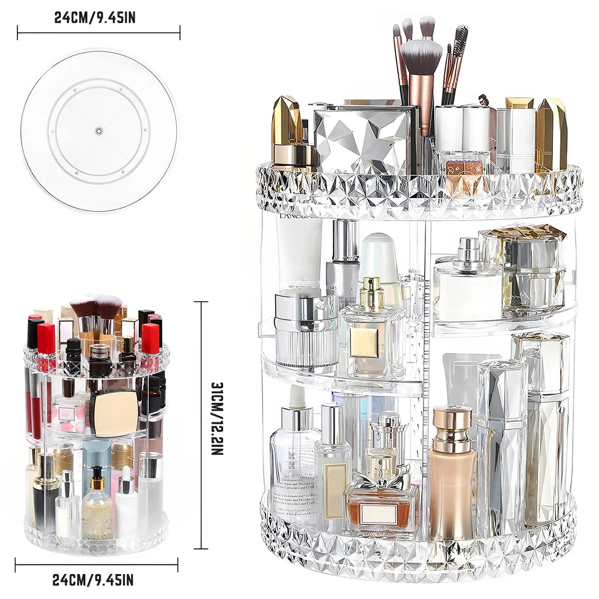 Makeup Organiser, 360 Degree Acrylic Rotating Beauty Organiser for Cosmetic Perfume Jewellery