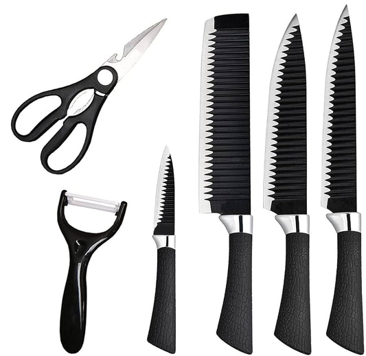 Stainless Steel Kitchen Knife Set 6 Pcs Black Chef Knife Set Non-Stick Blades