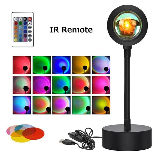 Sunset Lamp, LED Sunset Projector - 15 Colors, 360° Rotation, Decorative Atmosphere for Bedroom