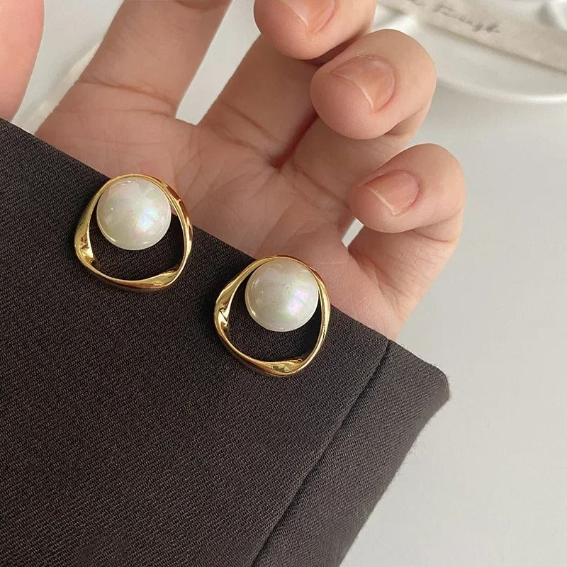 Pearl Studs with irregular Imitation Gold design Earrings