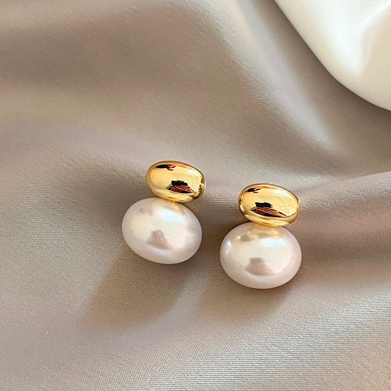 Gold Bean Pearl Earrings