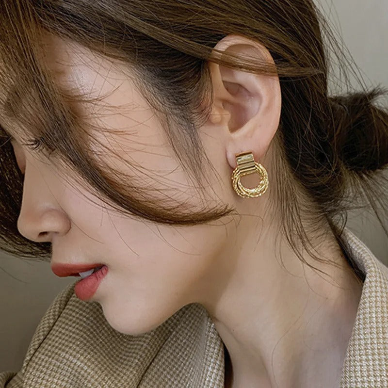 Gold Circle Stud Earrings