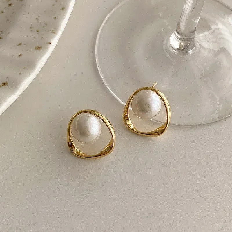 Pearl Studs with irregular Imitation Gold design Earrings