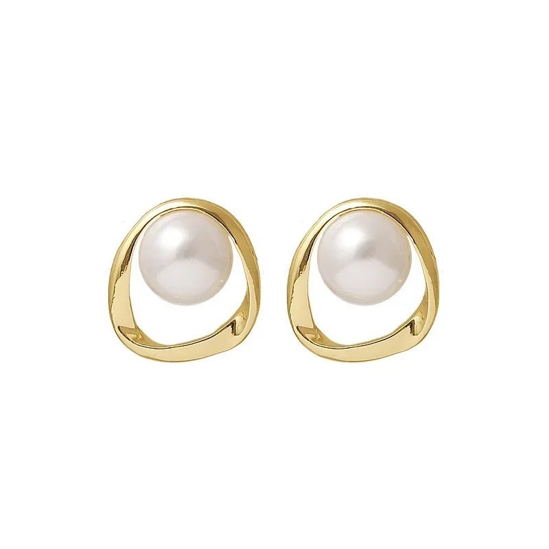 Pearl Studs with irregular Imitation Gold design Earrings